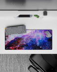 Lavender, ocean blue, and rosy mist mouse pad 28x12 inches with calm dreamy vibe.