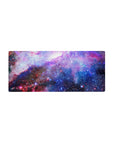 Galaxy swirl desk mouse pad 28x12 inches with star-dotted cosmic pattern and smooth surface.