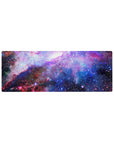 Galaxy swirl desk mouse pad 32x12 inches with glittery star-dots and smooth surface.