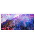 Galaxy swirl desk mouse pad 32x16 inches with star-dots and dreamy cosmic pattern.