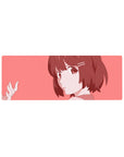 Anime girl mouse pad 32x12 inches with clean line art, big eyes, and cute hair clips, desk mat.