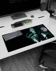 32x16 inches anime mouse pad featuring a tight trio of stern warriors, long black hair whipping like ink in water.