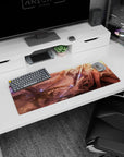 32x12 inches anime girl mouse pad featuring ribboned silver-haired knight in armor slashing a sunset sky.