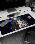 40x20 inches anime desk pad showing silver-haired soldier sparking blue lightning beside a calm blonde scientist.