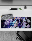 Anime mouse pad 32x12 inches featuring Shinobu Kocho from Demon Slayer with glowing butterflies and wisteria.