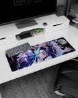 Anime mouse pad 32x12 inches featuring Shinobu Kocho from Demon Slayer, surrounded by butterflies and wisteria.