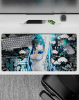 32x16 inches anime girl mouse pad in electric cyan and deep black, bold urban vibe with crisp print.