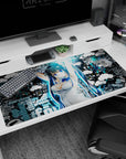 40x20 inches Hestia from DanMachi posing with ribbon and twin tails, blue eyes against graffiti backdrop.
