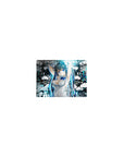 Classic anime girl mouse pad 14x10 inches with graffiti clouds, street text, and city sketch lines.
