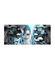 28x12 inches anime girl mouse pad with graffiti clouds, street text, and sketchy city line art.