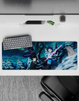 Anime mouse pad 32x12 inches featuring Kirito and squad from Sword Art Online in sci-fi winter scene with neon auroras.