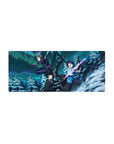 Anime mouse pad 28x12 inches featuring Kirito from Sword Art Online, showcasing a snowy landscape with vibrant neon colors.