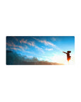 28x12 inches anime girl mouse pad with sunrise sky, peach clouds, and dreamy minimalist silhouette art.