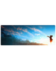 32x12 inches anime girl mouse pad with sunrise sky, peach clouds, and airy gradient desk mat.