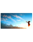 32x16 inches anime girl mouse pad with sunrise sky, peach clouds, and minimalist silhouette artwork.