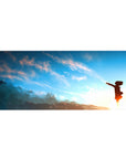 36x16 inches anime girl desk pad with sunrise sky, peach clouds, and cozy subtle art print.