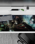Striking 36x16 mousepad highlights glowing city lights, sleek architecture, and futuristic crafts in stunning detail
