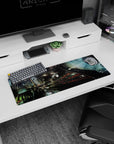 Small but impactful 32x12 mousepad showcases futuristic mystery with striking neon-and-shadow contrasts and sleek sophistication