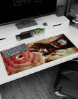 36x16 inches Fullmetal Alchemist desk pad showing automail hand reaching toward a crimson transmutation circle.