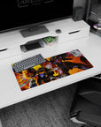 28x12 inches anime mouse pad showing Gundam Deathscythe vs Heavyarms, sparks flying in mid-impact.