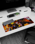 32x12 inches Mobile Suit Gundam mouse pad with Deathscythe vs Heavyarms, sparks flying on impact.