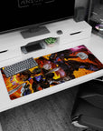 36x16 inches Mobile Suit Gundam desk pad featuring Deathscythe vs Heavyarms, sparks mid-impact.