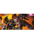 36x16 inches anime desk pad with Gundam mecha clash, bold comic shadows and clean edges.