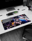 32x16 inches Unicorn Gundam (Destroy Mode) vs Kshatriya anime mouse pad, psycho-frame glow fight scene.
