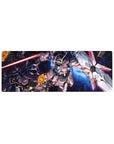 32x12 inches anime mouse pad with mecha battle art, Unicorn Gundam Destroy Mode vs Kshatriya.
