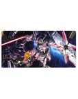 32x16 inches anime mouse pad with Gundam battle artwork, Unicorn vs Kshatriya in deep-space clash.