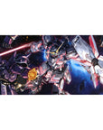 Anime desk pad 40x20 inches with Gundam battle art, smooth gaming surface and high-detail mecha scene.