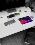 Iconic 14x10 deskmat celebrates Cosmic Horizon with glowing skies, jagged mountains, and tranquil alien elegance