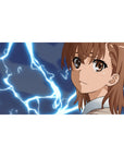 Anime girl desk pad 40x20 inches with neon lightning, midnight background, and smooth gaming mouse tracking.