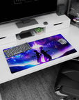 32x16 inches anime mouse pad with two anime figures, dress and coat, beneath a starburst sky.