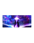28x12 inches anime mouse pad with back-to-back silhouettes under a violet galaxy and glowing music notes.