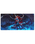 Anime mouse pad 32x16 inches featuring Joker and Arsène from Persona 5, with blue flames and vivid colors.
