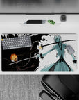 32x16 inches mouse pad with Ichigo’s battle against his Hollow self in black-and-white design for emotional intensity.