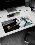 Modern 32x16 inches mouse pad featuring Ichigo Kurosaki’s Hollow struggle with sharp blacks and whites for intense energy.