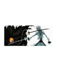 Mouse pad featuring Ichigo Kurosaki, 28x12 inches, battling his Hollow self with intense black-and-white contrast.