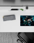 Samurai Spirits anime mouse pad, 14x10 inches, showcasing Tanjiro and Nezuko in an action-packed battle scene for stylish setups.
