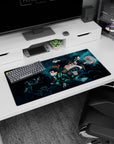 Anime mouse pad showcasing Tanjiro and Nezuko from Samurai Spirits in a dynamic battle, 32x16 inches, for stylish desks.