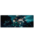 Compact Samurai Spirits mouse pad, 32x12 inches, featuring Tanjiro and Nezuko in an intense anime battle scene.