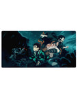 Samurai Spirits mouse pad featuring Tanjiro and Nezuko in a high-energy battle scene, 32x16 inches, perfect for anime lovers.