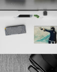 Teal-and-black anime mouse pad 14x10 inches with calm journal-like textures and clean open mousing space.