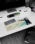 28x12 inches anime mouse pad featuring spiky-haired fighter pointing forward, red sleeve emblem, fingerless gloves.