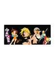 28x12 inches anime mouse pad with black backdrop and hero lineup in bold silhouettes, fight-ready poses.