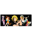 32x12 inches anime mouse pad with bold hero silhouettes on a sleek black backdrop in fight-ready poses.