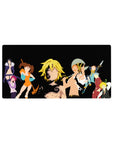 32x16 inches anime mouse pad with black backdrop and bold hero silhouettes in fight-ready poses.