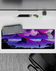 32x12 inches mouse pad with alien landscape design, blending jagged mountains and shimmering lakes for a mystical, vibrant, and adventurous vibe.