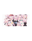 28x12 inches anime girl mouse pad with Chika collage, cute bows, pastel pink layout, smooth desk mat.